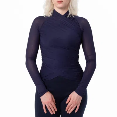 Ferragamo Ruched Long-sleeve Top In Blue