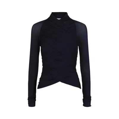 Pre-owned Ferragamo Ruched Long-sleeve Top 'blue' | Women's Size 40