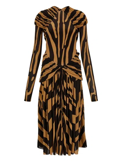 Ferragamo Jersey Dress With Ruched Detail In Brown