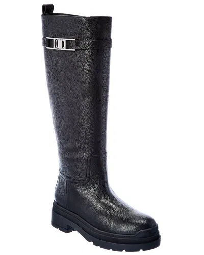 Ferragamo Ryder Leather Knee-high Boot In Black