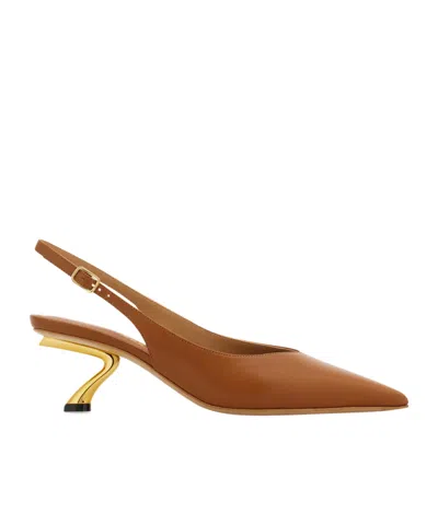 Ferragamo S-shaped Heel Slingback In Brown