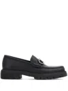 Ferragamo Chunky Sole Loafers With Metal Buckle Detail In Black