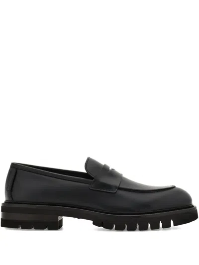 Ferragamo Saddle-strap Penny Loafers In Black