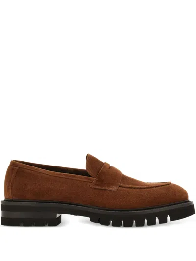 Ferragamo Saddle-strap Penny Loafers In Brown