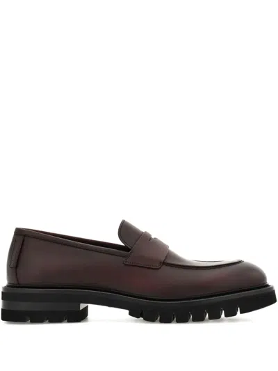 Ferragamo Saddle-strap Penny Loafers In Brown