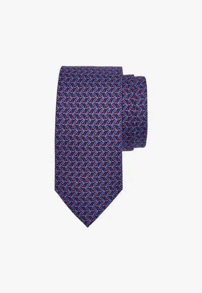 Ferragamo Safety Pin Gancini Silk Tie In Blue