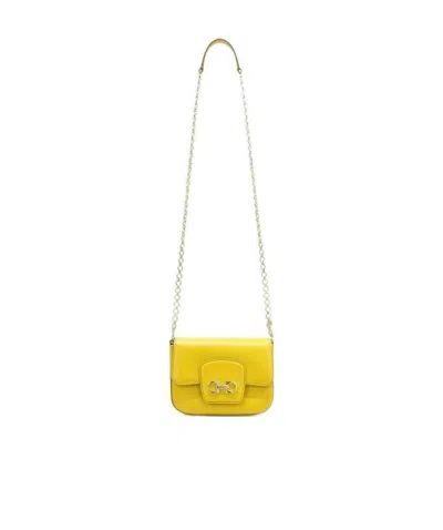 Ferragamo Saffiano Chain Shoulder Bag In Yellow