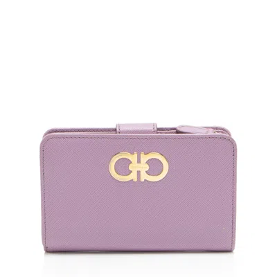 Ferragamo Saffiano Gancini Compact Zip Around Wallet In Purple
