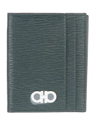 Pre-owned Ferragamo Saffiano Leather Card Holder In Black