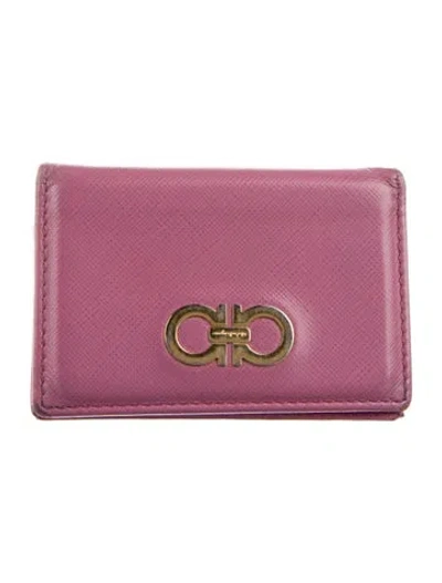 Pre-owned Ferragamo Saffiano Leather Card Holder In Purple