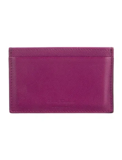 Pre-owned Ferragamo Saffiano Leather Card Holder In Purple