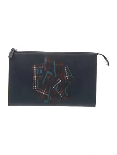 Pre-owned Ferragamo Saffiano Leather Clutch In Blue
