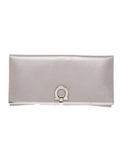 Pre-owned Ferragamo Saffiano Leather Clutch In Gray