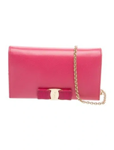 Pre-owned Ferragamo Saffiano Leather Clutch In Pink