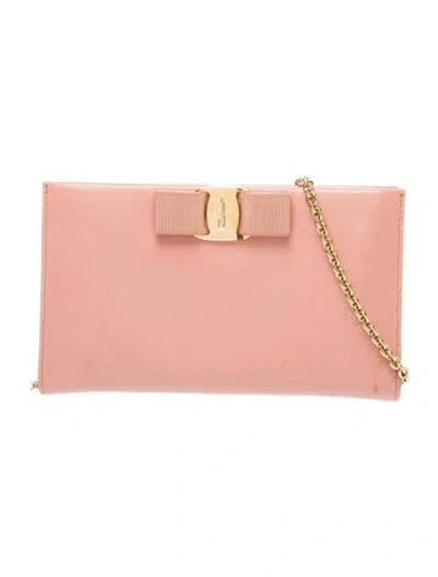 Pre-owned Ferragamo Saffiano Leather Clutch In Pink
