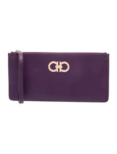 Pre-owned Ferragamo Saffiano Leather Clutch In Purple