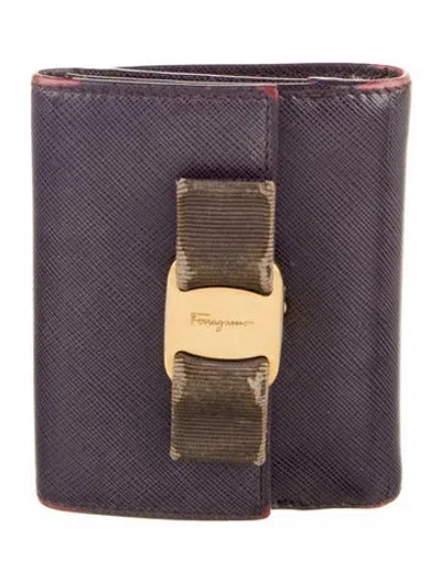 Pre-owned Ferragamo Saffiano Leather Colorblock Pattern Bifold Wallet In Purple