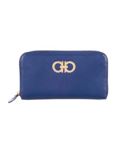 Pre-owned Ferragamo Saffiano Leather Continental Wallet In Blue