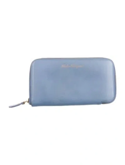 Pre-owned Ferragamo Saffiano Leather Continental Wallet In Blue