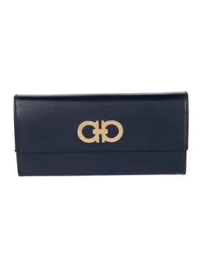 Pre-owned Ferragamo Saffiano Leather Continental Wallet In Blue