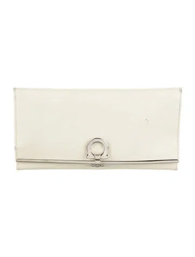 Pre-owned Ferragamo Saffiano Leather Continental Wallet In Neutral