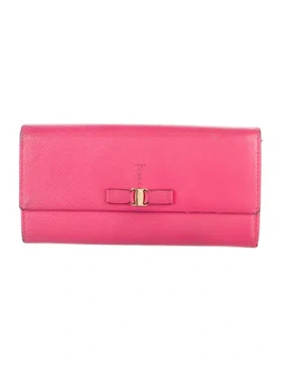 Pre-owned Ferragamo Saffiano Leather Continental Wallet In Pink