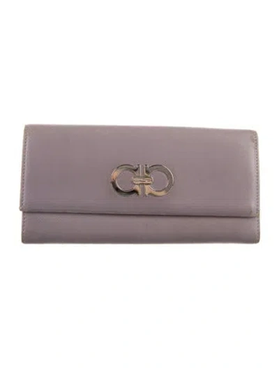 Pre-owned Ferragamo Saffiano Leather Continental Wallet In Purple