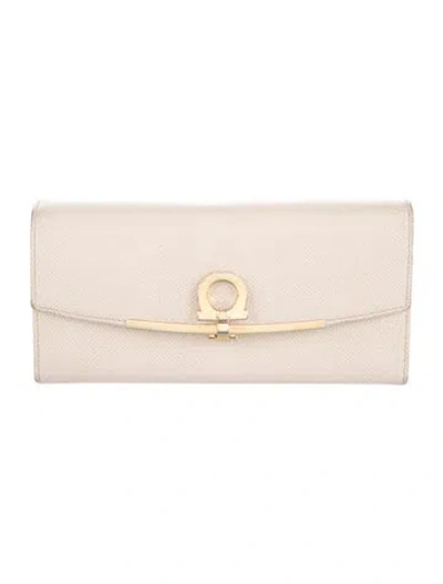 Pre-owned Ferragamo Saffiano Leather Continental Wallet In White