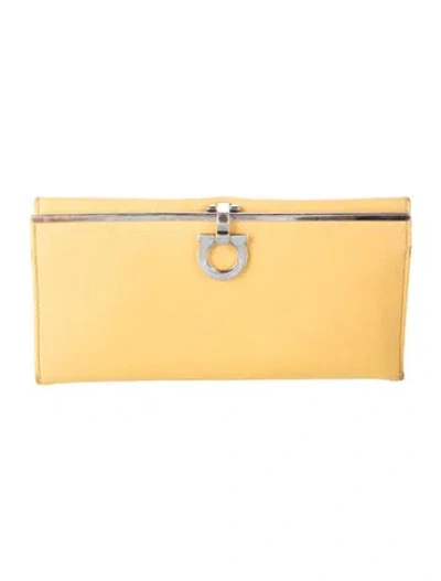 Pre-owned Ferragamo Saffiano Leather Continental Wallet In Yellow