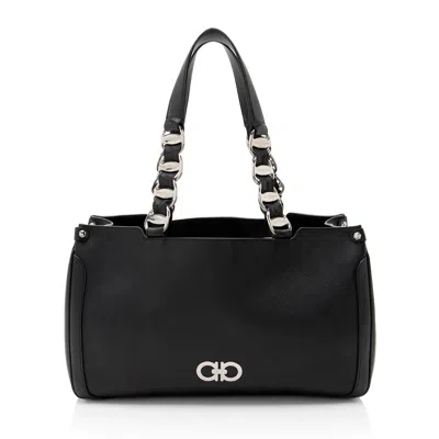 Ferragamo Saffiano Leather Nicoletta Tote In Black