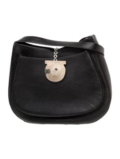 Pre-owned Ferragamo Saffiano Leather Shoulder Bag In Black