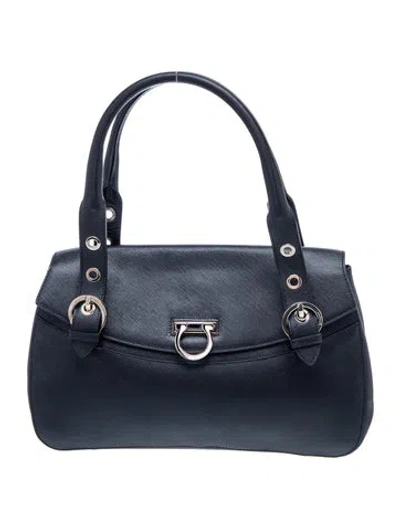 Pre-owned Ferragamo Saffiano Leather Top Handle Bag In Black