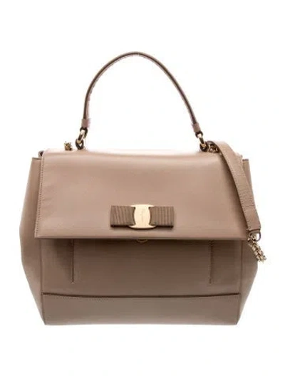 Pre-owned Ferragamo Saffiano Leather Top Handle Bag In Neutral