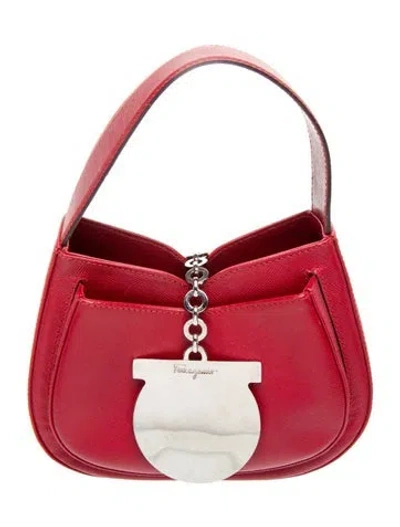 Pre-owned Ferragamo Saffiano Leather Top Handle Bag In Red