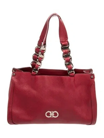 Pre-owned Ferragamo Saffiano Leather Top Handle Bag In Red