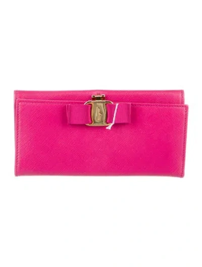 Pre-owned Ferragamo Saffiano Leather Trifold Wallet In Pink