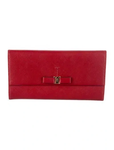 Pre-owned Ferragamo Saffiano Leather Trifold Wallet In Red