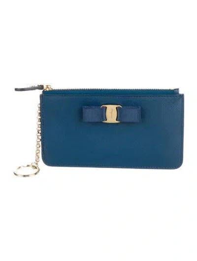 Pre-owned Ferragamo Saffiano Leather Wallet In Blue