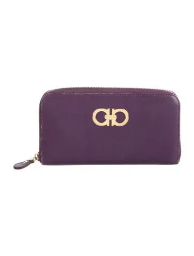 Pre-owned Ferragamo Saffiano Leather Wallet In Purple