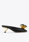 Ferragamo Black Heeled Sandals With Crystal Decoration On The Front In Fabric For Women In Black