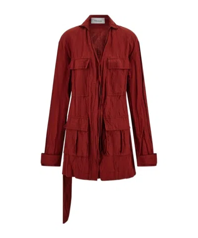 Ferragamo Sahara Jacket With Martingale Belt In Red