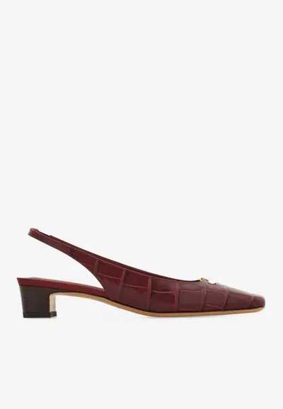 Ferragamo Saida 30 Croc-embossed Slingback Pumps In Bordeaux