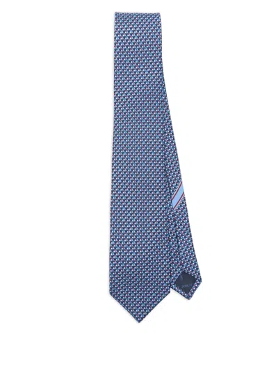 Ferragamo Sailboat-pattern Silk Tie In Blue