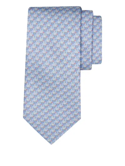 Ferragamo Sailing Boat Print Silk Tie In Blue