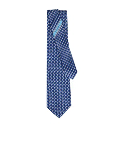 Ferragamo Sailboat Print Silk Tie In Multi