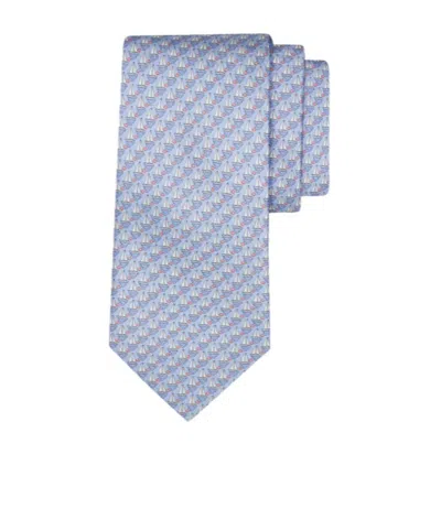 Ferragamo Sailing Boat Print Silk Tie In Blue