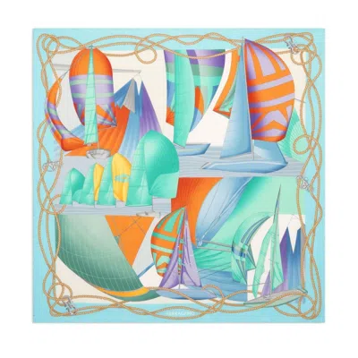 Ferragamo Sailing Print Silk Foulard In Blue