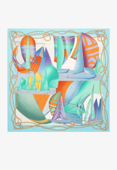 Ferragamo Sailing Print Silk Scarf In Multicolor
