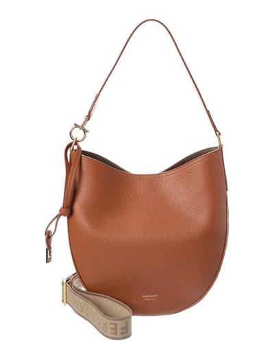 Ferragamo Saint Laurent North/south Medium Leather Hobo Bag In Brown