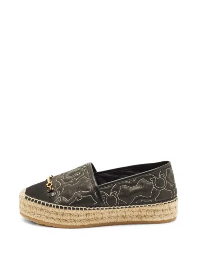 Pre-owned Ferragamo Salvatore Bow Espadrille Flats In Black